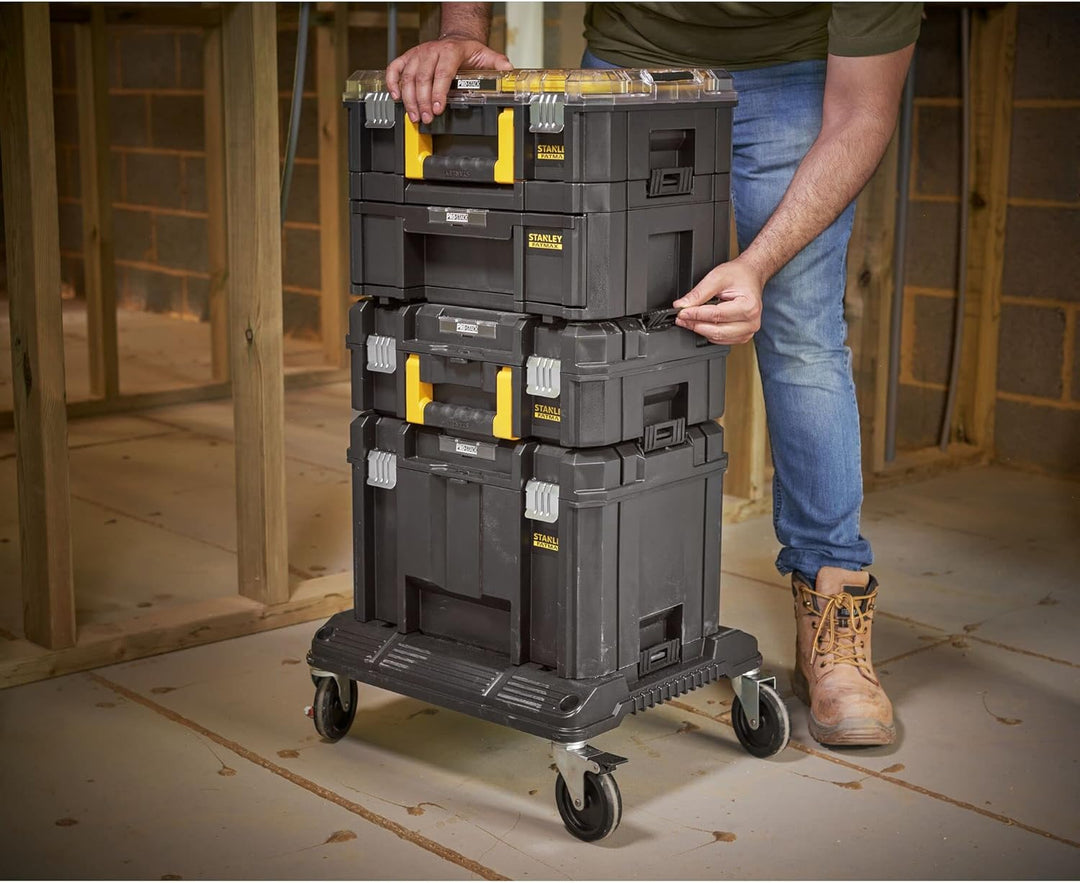 Stanley FatMax TSTAK Aktions-Tower, Bestehend aus Boxen V, III, II, VI und Rollenwagen, robust, Stap