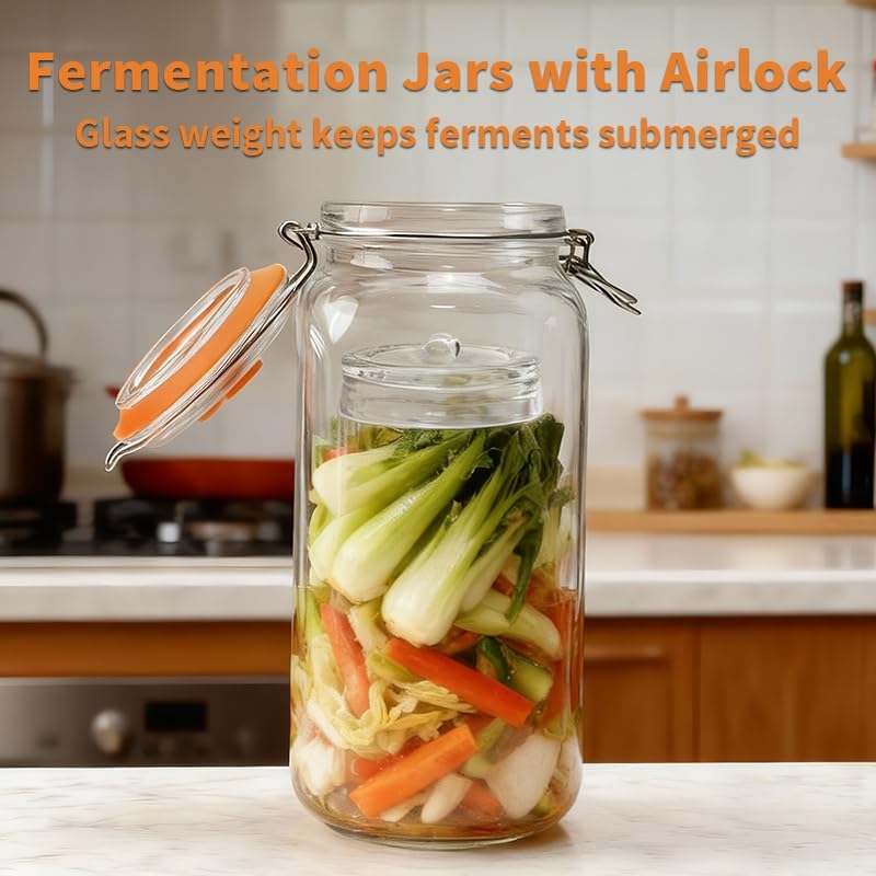 2 L 3er-Pack Gärbehälter mit Luftschleuse - Fermentieren Starter Set - Fermentiergläser - Fermentier