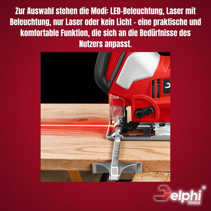 Delphi Stichsäge 750W mit Laser &amp; LED - Elektrische Pendelhub Stichsäge mit Kabel, variable Geschwin