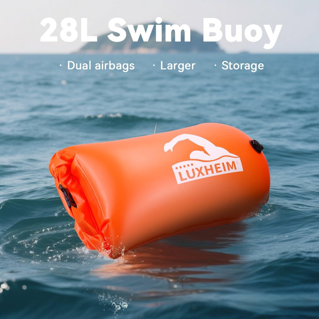28L Schwimmboje Trockensack mit Doppelairbag, Aufblasbare Schleppschwimmer Boje für Erwachsene Freiw