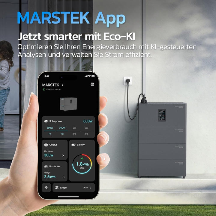 MARSTEK All-in-One Balkonkraftwerk mit Speicher,4 MPPT 2400W Solareingang, 0.64kWh Akkukapazität, 60
