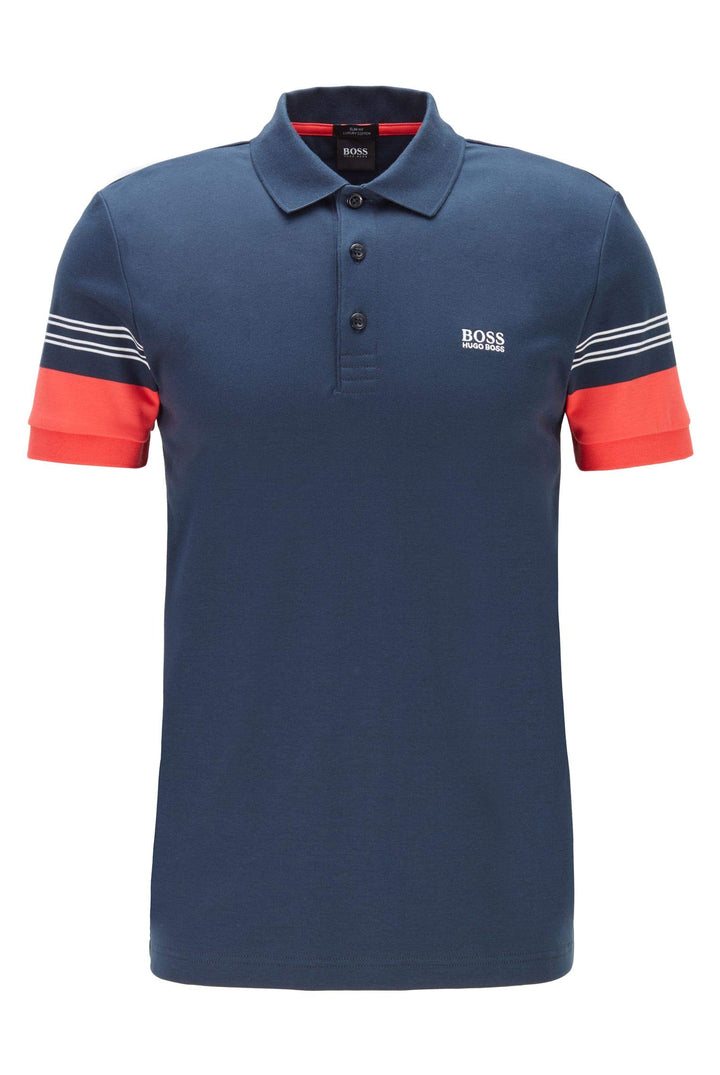 BOSS Herren Paule 1 Poloshirt mit Streifen-Dessin an den Ärmeln