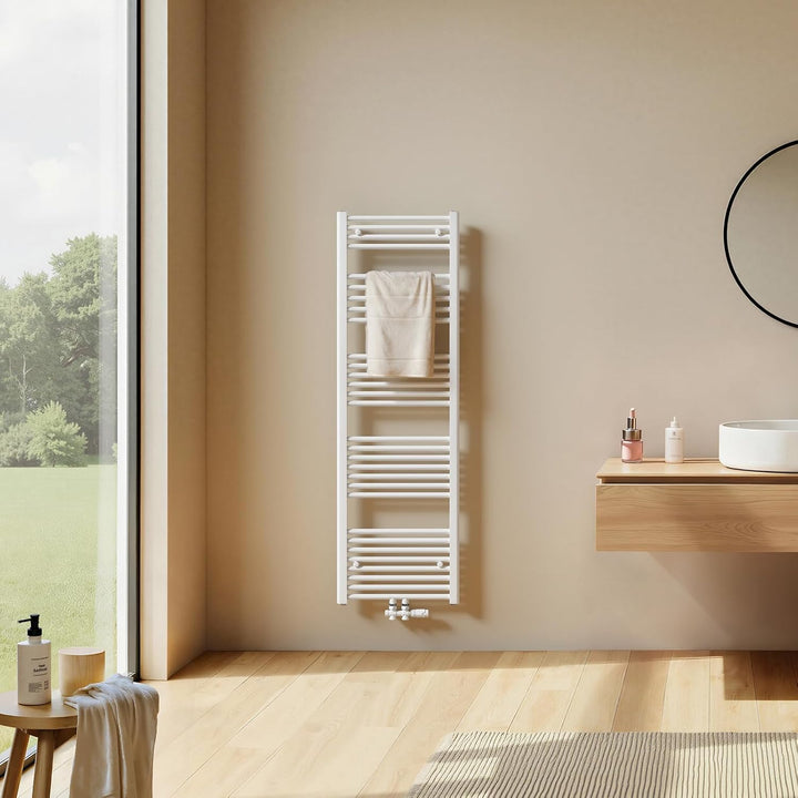 EMKE Badheizkörper Handtuchtrockner, Handtuchwärmer 400x1200mm 597 Watt Weiss Handtuchheizkörper für
