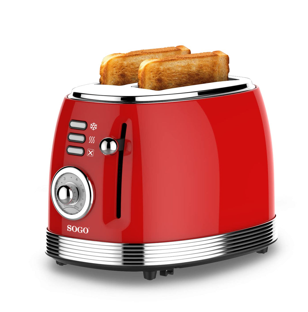 Sogo Retro Vintage Edelstahl und Emaille (rot, Toaster 850 W) Rot Toaster 850 W, Rot Toaster 850 W