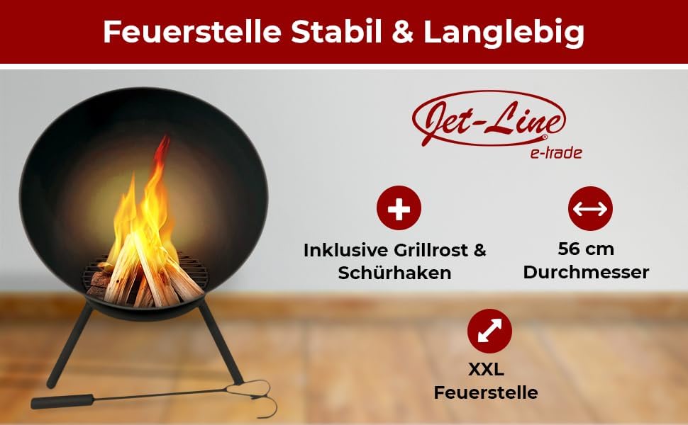 Jet-Line® | Feuerschale NAVARO | Outdoor | Feuerstelle Garten | Terrasse | 60 cm geneigt oder Horizo