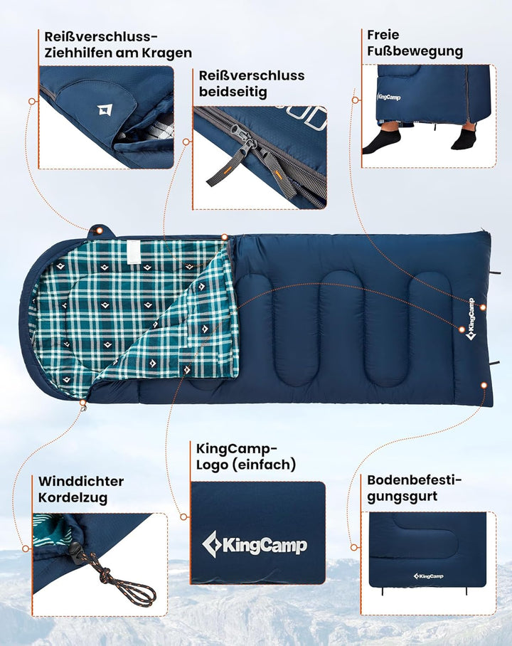 KingCamp Schlafsack für Erwachsene, Winter, Flanell, kompakt, 3-4 Jahreszeiten, Decke für Camping, R