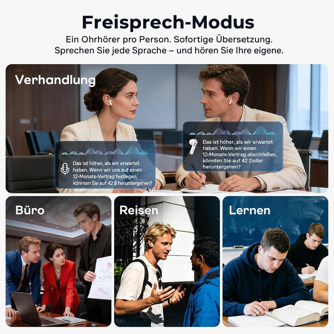 NE49 KI Sprachübersetzer-Kopfhörer Echtzeitübersetzer, 150+ Sprachen, sechs Modi, Bluetooth 6.0 Ohrh