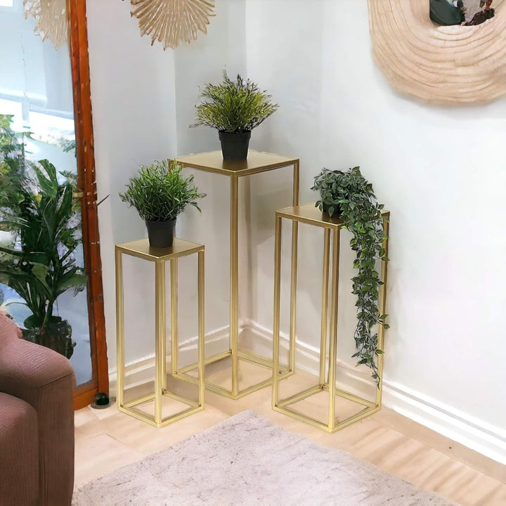 DanDiBo Blumenhocker Metall Gold Eckig Blumenständer Beistelltisch 96506 3er Set Blumensäule Modern