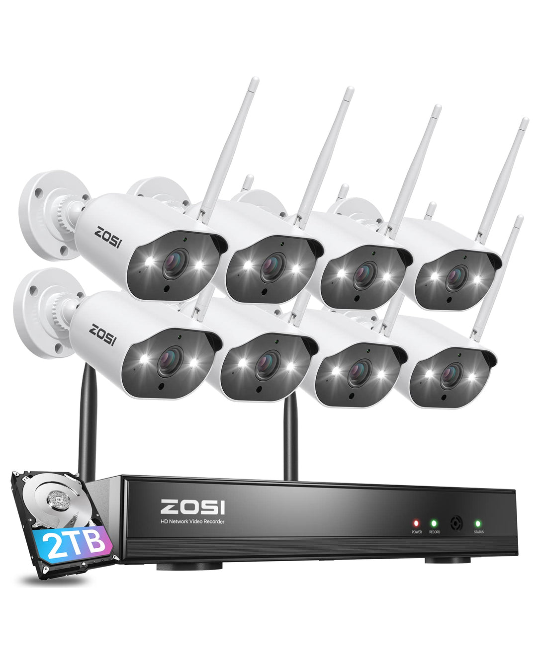 【3MP+2TB Festplatte】 ZOSI Überwachungskamera Set, 8CH 5MP H.265+ NVR und 8X 3MP WLAN IP Kamera mit B