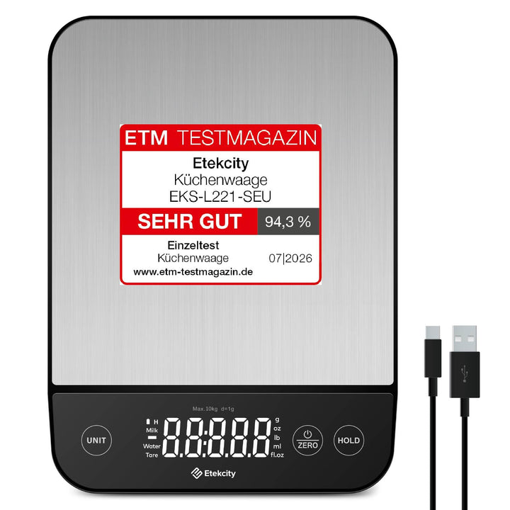 Etekcity Küchenwaage, Küchenwaage Digital 1g genau, 10kg Kitchen Scale mit LED-Display, Tare-Funktio