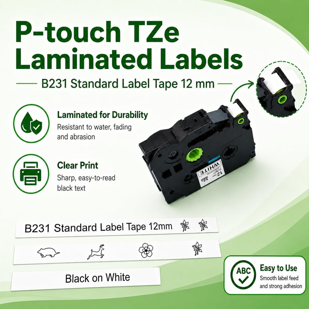 5er-Pack kompatible TZe-231 Schriftbänder für Brother TZe-231 / TZ-231, 12 mm (0,47 Zoll) laminiert,