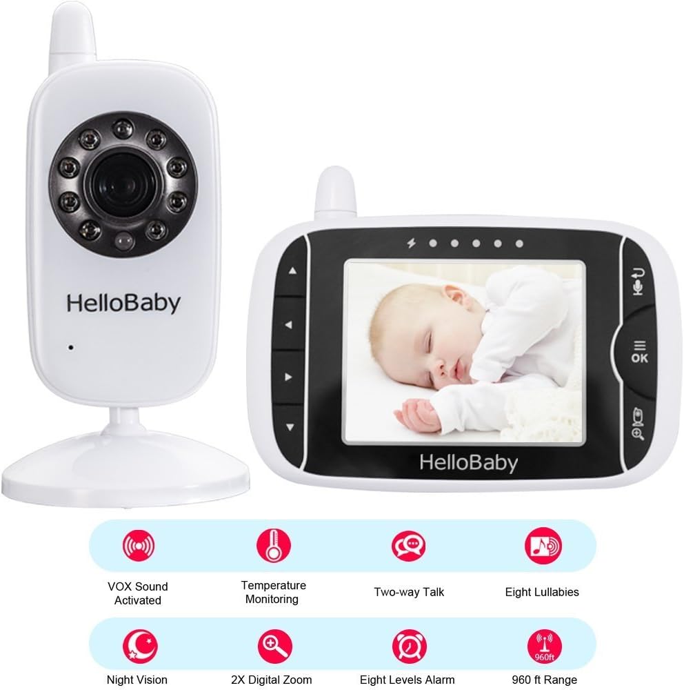 HelloBaby Babyphone mit Kamera HB32 3.2" Digital Funk TFT LCD Drahtloser Video baby Monitor mit Digi