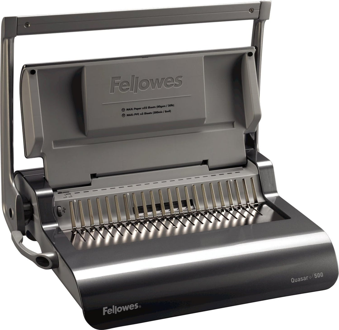 Fellowes Quasar+ 500 Plastikbindegerät mit Dokumentmessfunktion, Bindeleistung 500 Blatt, Stanzleist