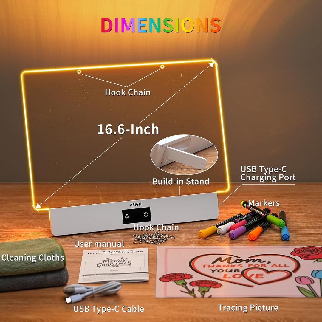 Wiederaufladbares LED-Zeichenbrett, 41,6 cm Lumiboard, 8 Farben und 3 Modi, LED-Notiztafel mit integ