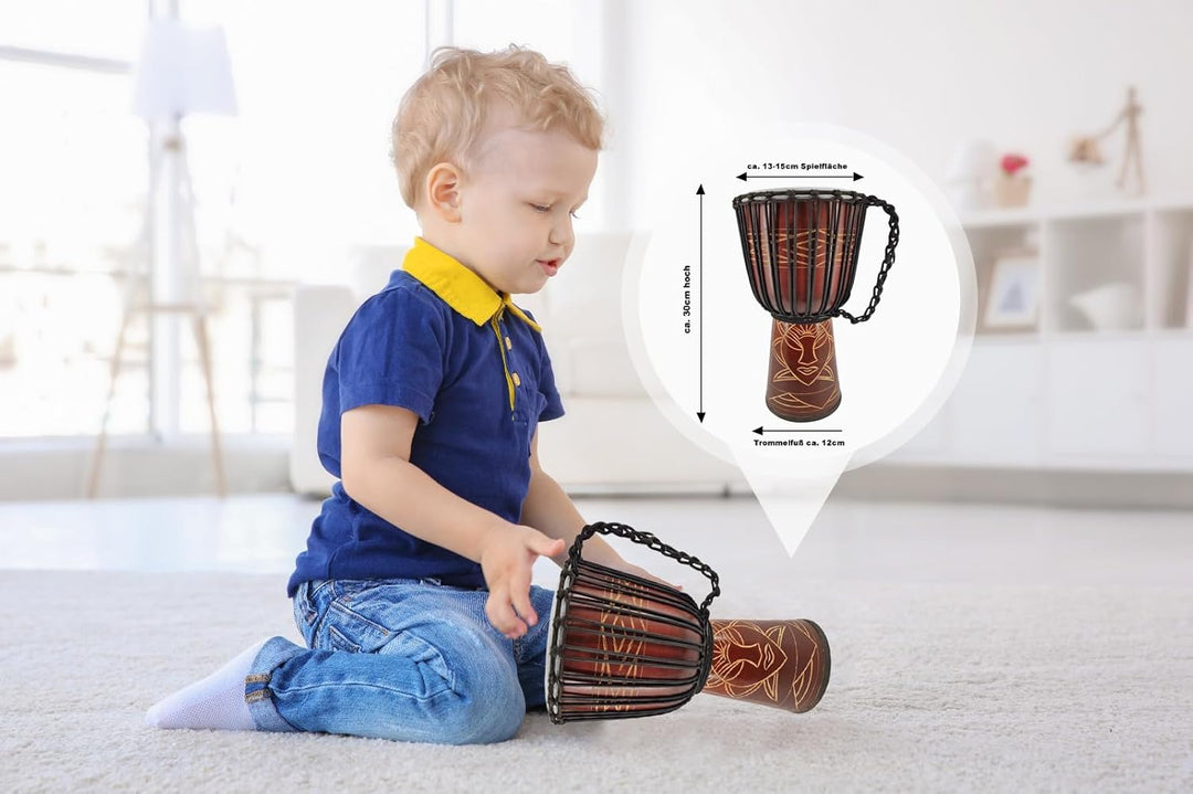 30cm Profi Djembe Trommel Bongo Drum Buschtrommel Percussion Afrika Schnitzerei - (Für Kinder im Kin