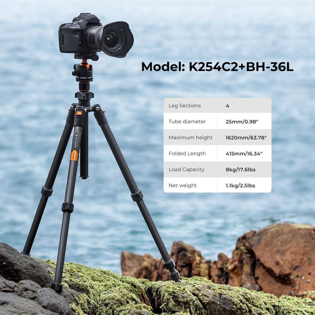 K&amp;F Concept K254C2 Kamera stativ aus Kohlefaser, Stativ Kamera 162cm,Reisestativ Arca Swiss kompatib