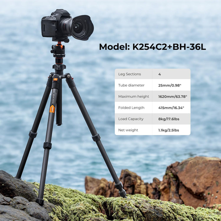 K&amp;F Concept K254C2 Kamera stativ aus Kohlefaser, Stativ Kamera 162cm,Reisestativ Arca Swiss kompatib