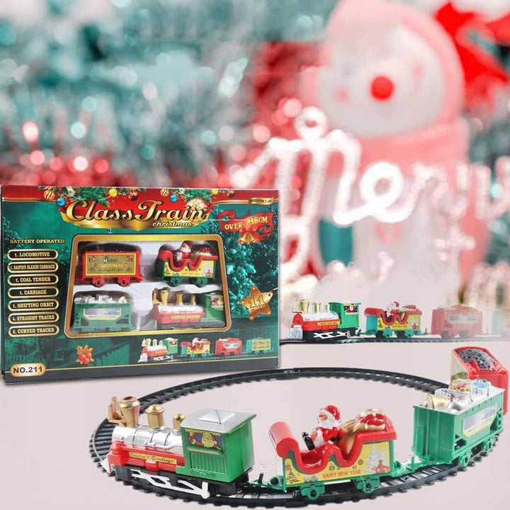 Klassischer Elektrischer Weihnachtszug Set für den Tannenbaum – Spielzeug Eisenbahn mit Weihnachtsma