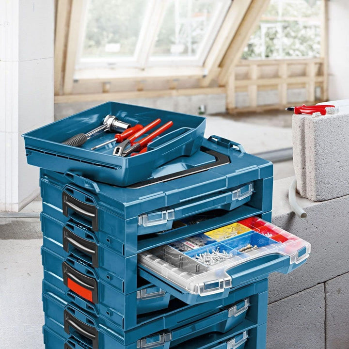 Sortimentskasten transparent mit Klappgriff | i-BOXX professional blau mit 12-fach Einlage | Ideal f