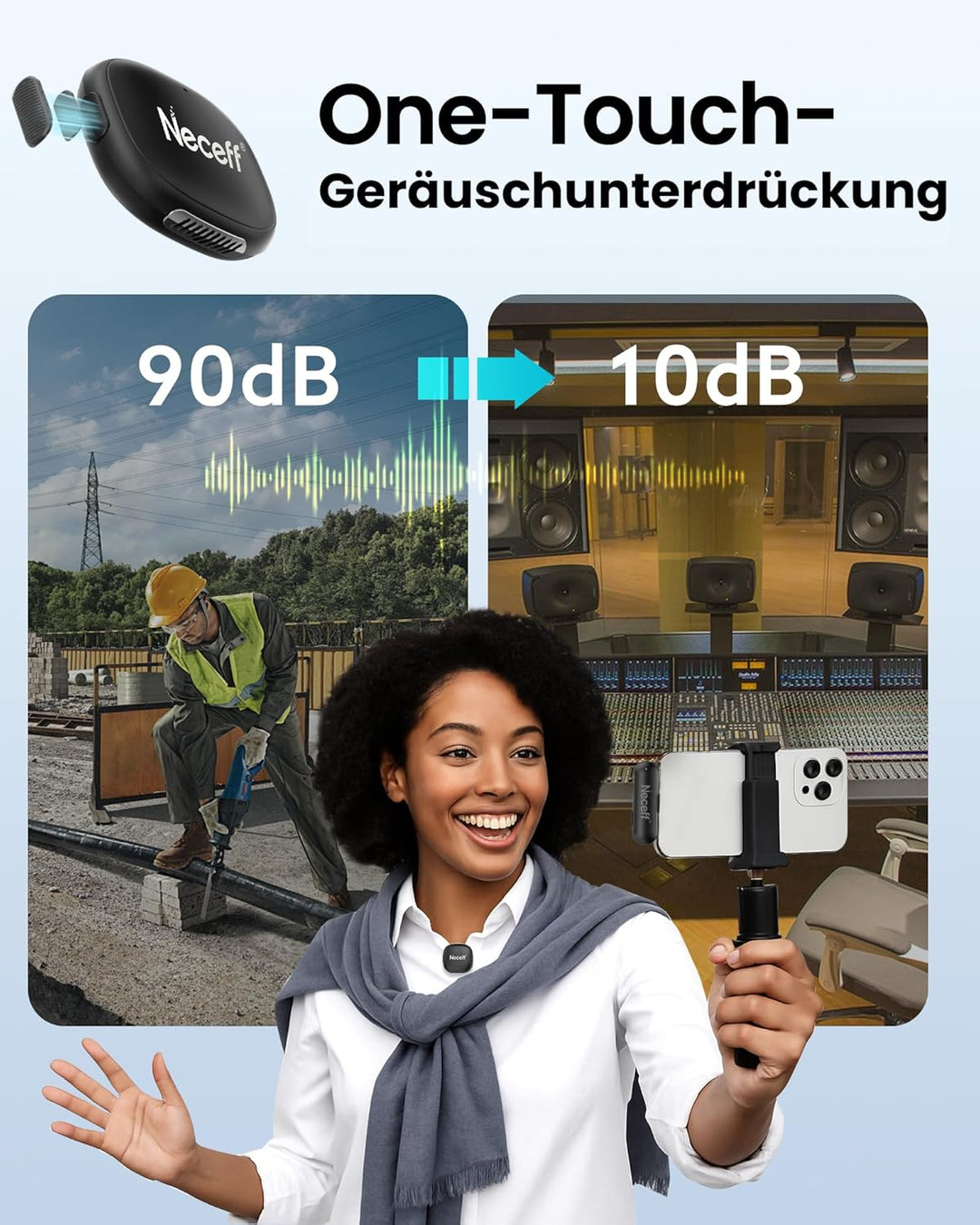 Wireless Lavalier-Mikrofon für iPhone 14 13 12 11 Pro Max, Lightning-Ansteckmikrofon mit KI-Rauschun