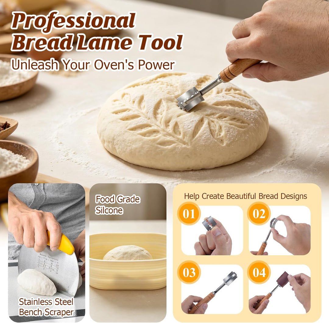 Brotgärkorb Set 10 teilig Silikon – rund 23cm & oval 25cm Gärkorb für Sauerteig, Brotbackset mit Tei
