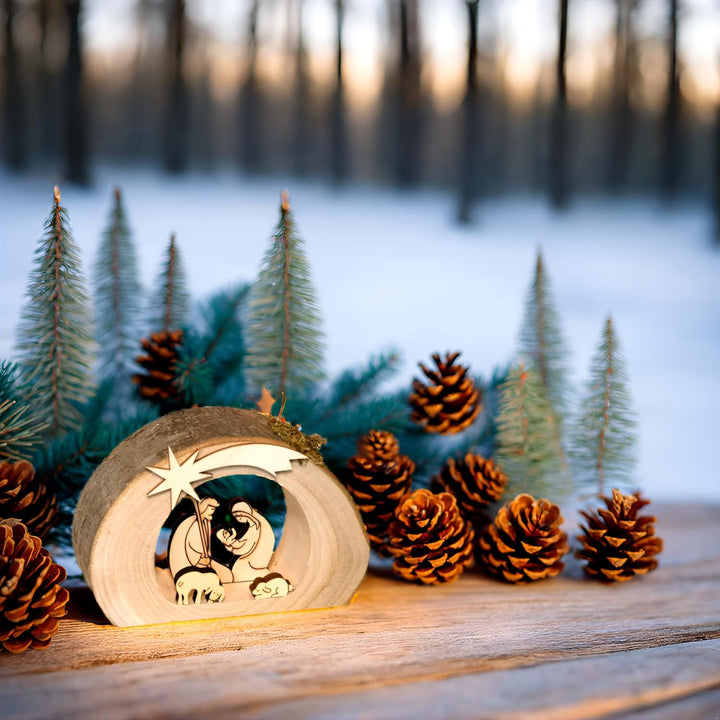 Kaltner Präsente Geschenkidee - Weihnachtskrippe Krippe aus Holz mit Jesus, Maria und Kind in einem