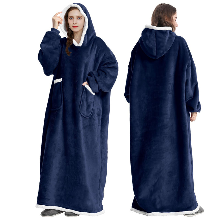 FEELJAM Decke Hoodie Decke mit Ärmeln und Kapuze Marineblaue Wolldecke mit Ärmeln tragbare Decke für