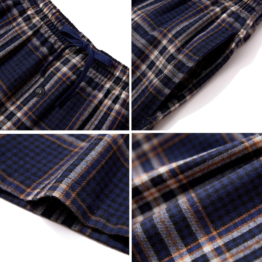 Jveyvth Herren Pyjamahose Flanell Baumwolle kariert Schlaf &amp; Lounge Hose, PJ Hose mit Taschen und Kn
