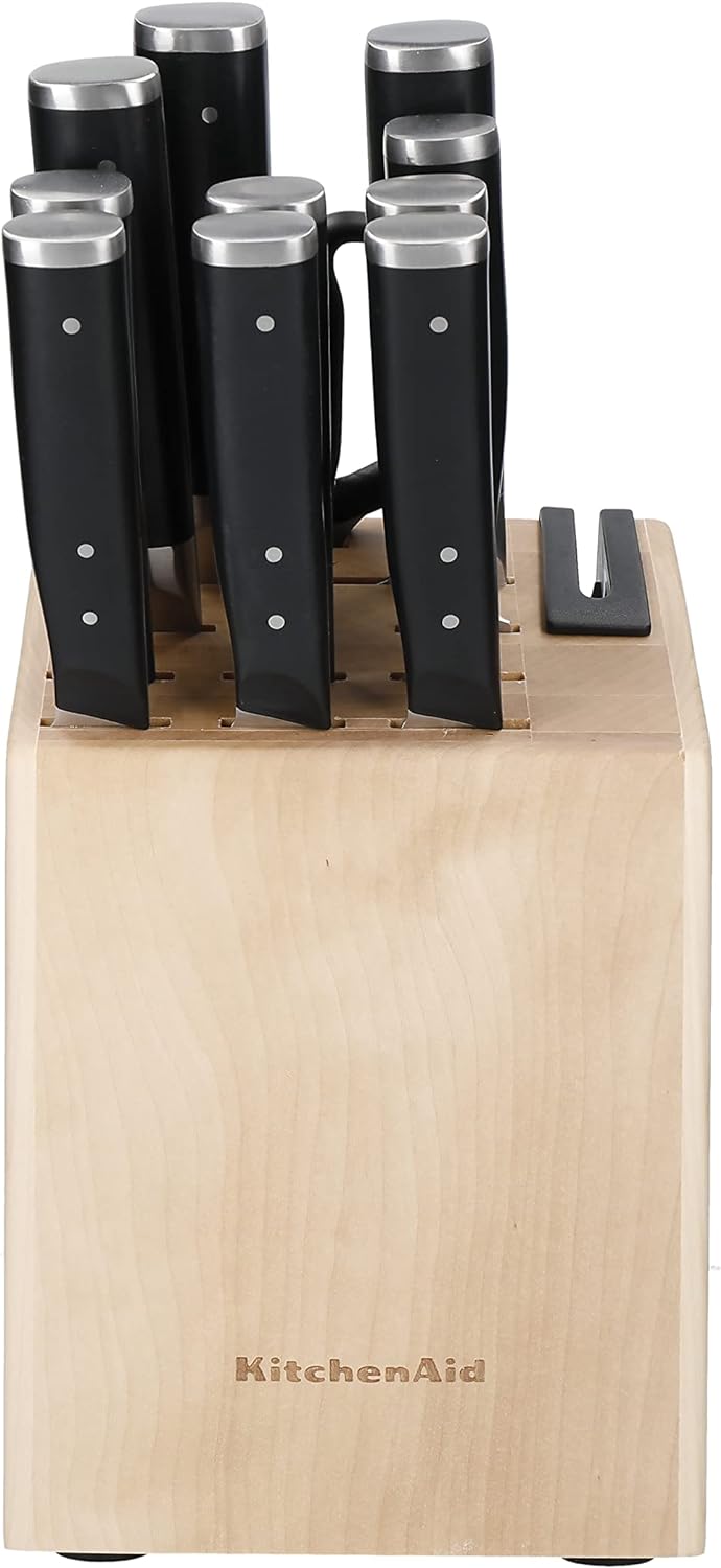 KitchenAid Gourmet 11-Piece Japanese Steel Knife Set with Sharpener and Birchwood Block Knife Set &