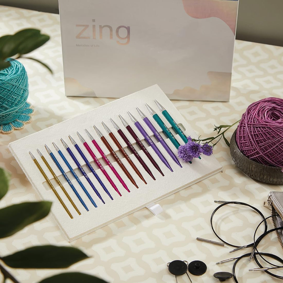 KnitPro Deluxe-Geschenkset – Zing austauschbare Rundstricknadeln (3,50–8,00 mm) mit Zubehör