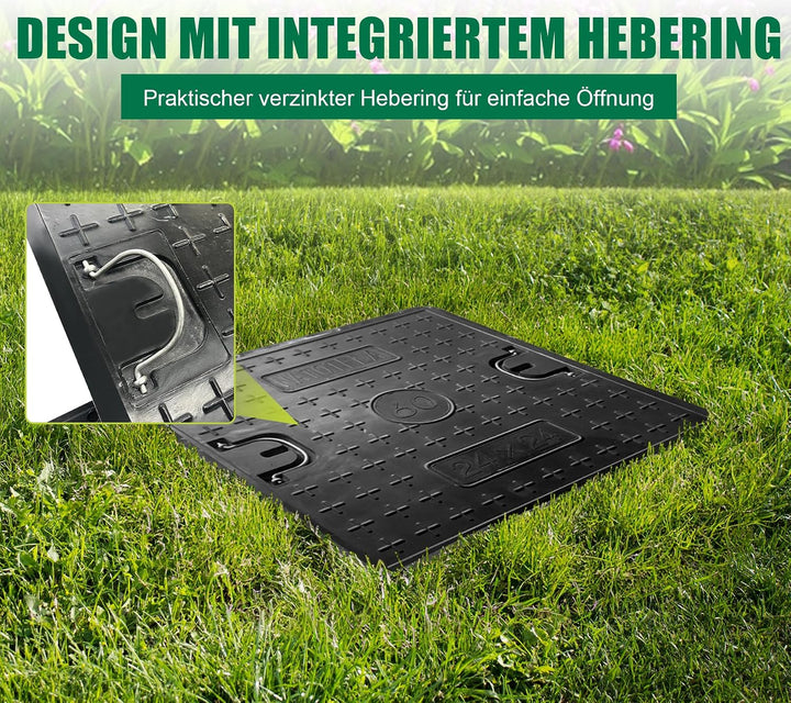 GFK-Schachtabdeckung mit Rahmen: 700x700 mm/Deckel: 600x600 mm/Lichte Weite: 550x550 mm Kanaldeckel