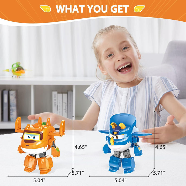 Super Wings Verwandelbares Roboterspielzeug 2PCS Trico &amp; Stego, 3-in-1 Dinosaurier-Spielzeug 12,7 cm