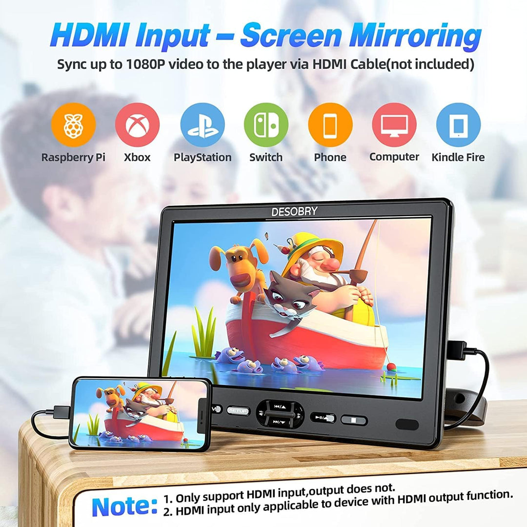 DESOBRY Auto DVD Player 10,5 Zoll 2 Monitore Kopfstütze 2 Kopfhörer HDMI Eingang AV Kabel, Kinder Fe