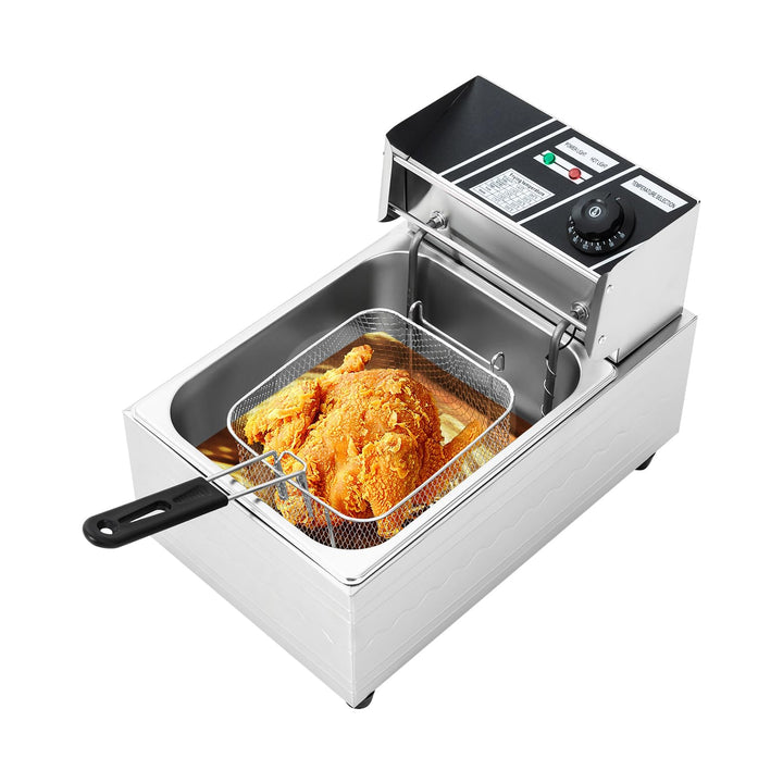 Elektrische Fritteuse 6L 2500W Edelstahl temperaturregelbar 60-200°C | Edelstahl-Fritteuse mit 6L Fa