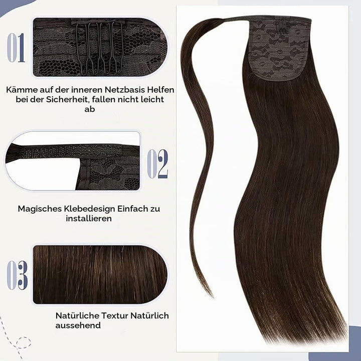 LaaVoo Ponytail Extensions Echthaar Braun Pferdeschwanz Extensions Echthaar Dunkelbraun Zopf Extensi
