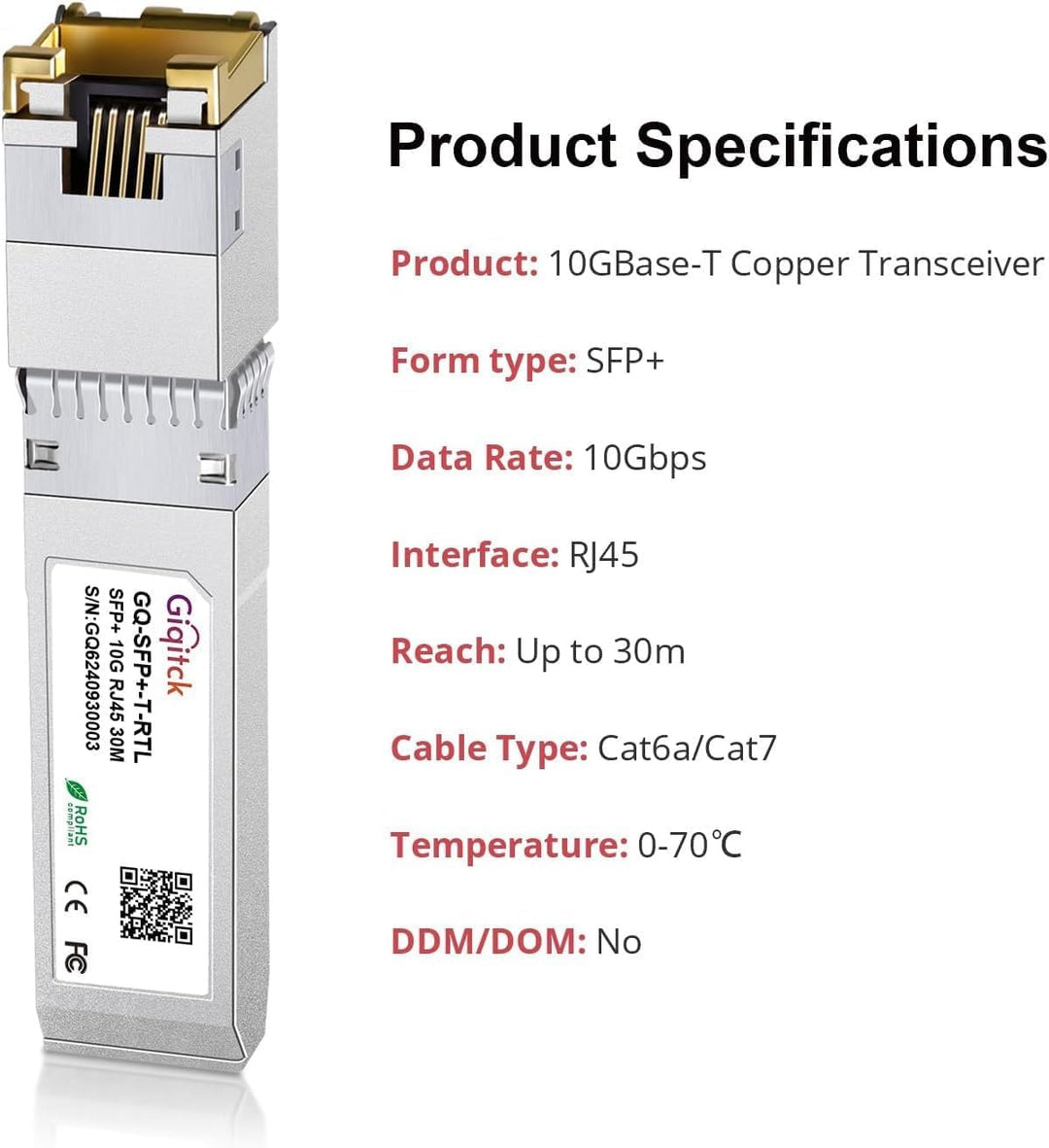 Newest 10GBASE-T SFP+ RJ45 Transceiver, 10G Copper SFP+ to RJ45 Module up to 30m with Realtek Chip f