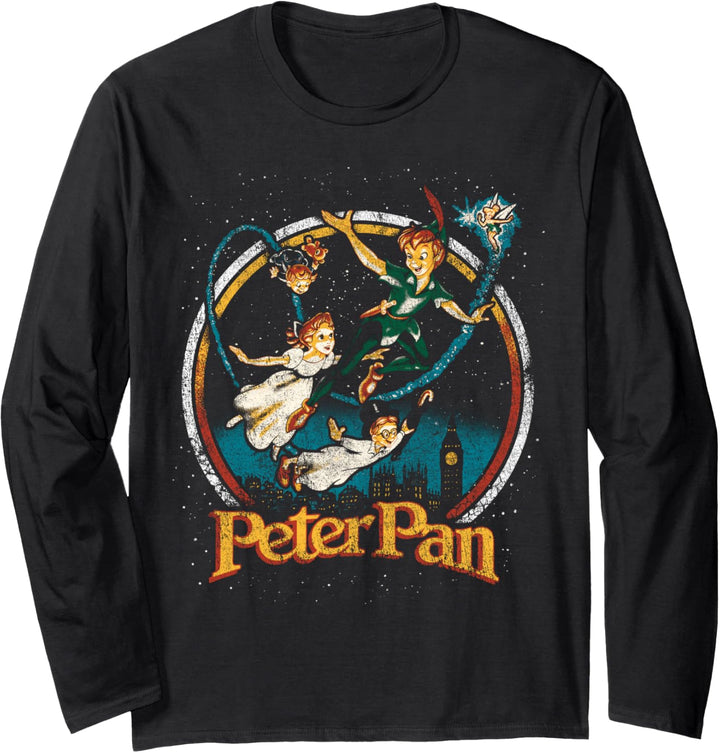 Disney Peter Pan Vintage Style Group Shot Logo Langarmshirt