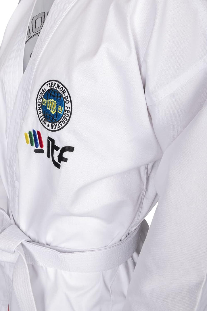 TOP TEN Taekwon-Do Dobok Kyong| Kampfsportanzug | ITF approved | TKD Uniform 150 cm, Schlupfjacke We