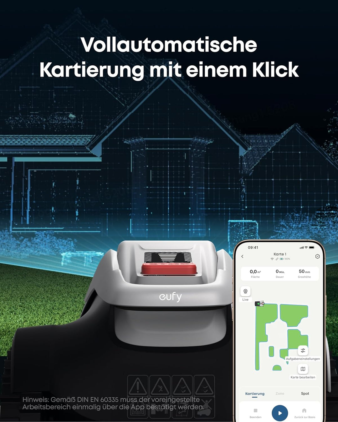 eufy E18 Mähroboter ohne Begrenzungskabel, ohne RTK & Signalausfälle, TrueVision Technologie, GNSS,