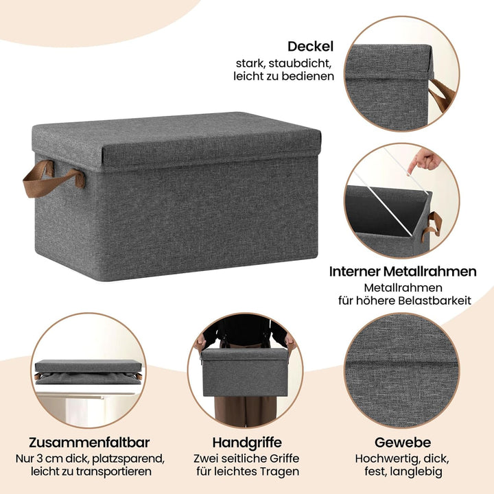 WOLTU Aufbewahrungsbox mit Deckel, 3er Set Stoffboxen, Aufbewahrungskorb mit Griffen, Aufbewahrungsw