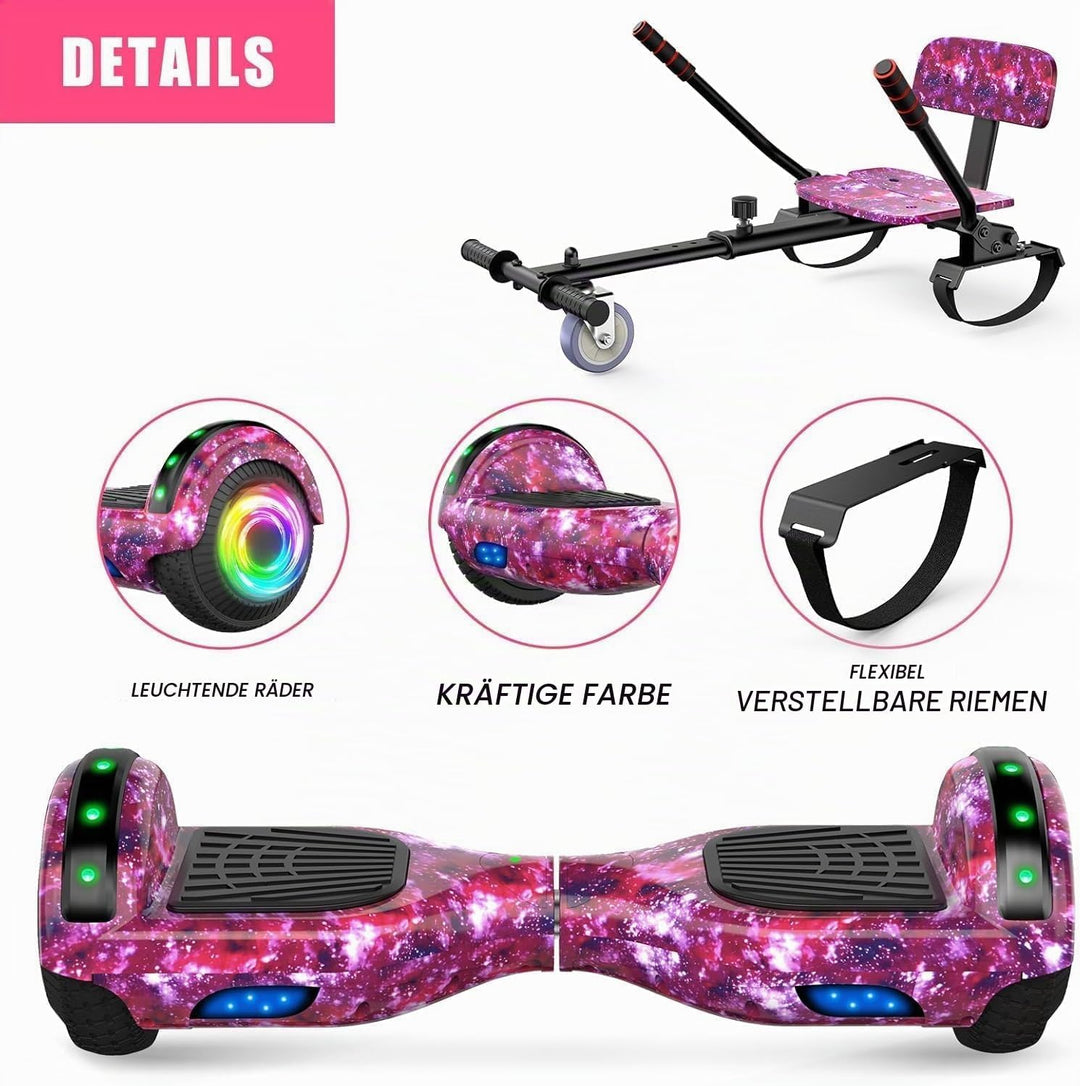 SISIGAD Hoverboard Kart Scooter für alle Gelände Self Balanciert 6,5 Zoll mit Bluetooth Lautsprecher