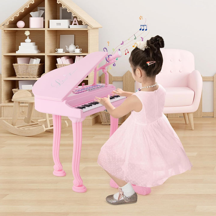DREAMADE 37 Tasten Keyboard Kinder, Mini E-Piano mit Hocker &amp; Mikrofon &amp; 3 Lehrmodi &amp; 8 Rhythmen &amp; A