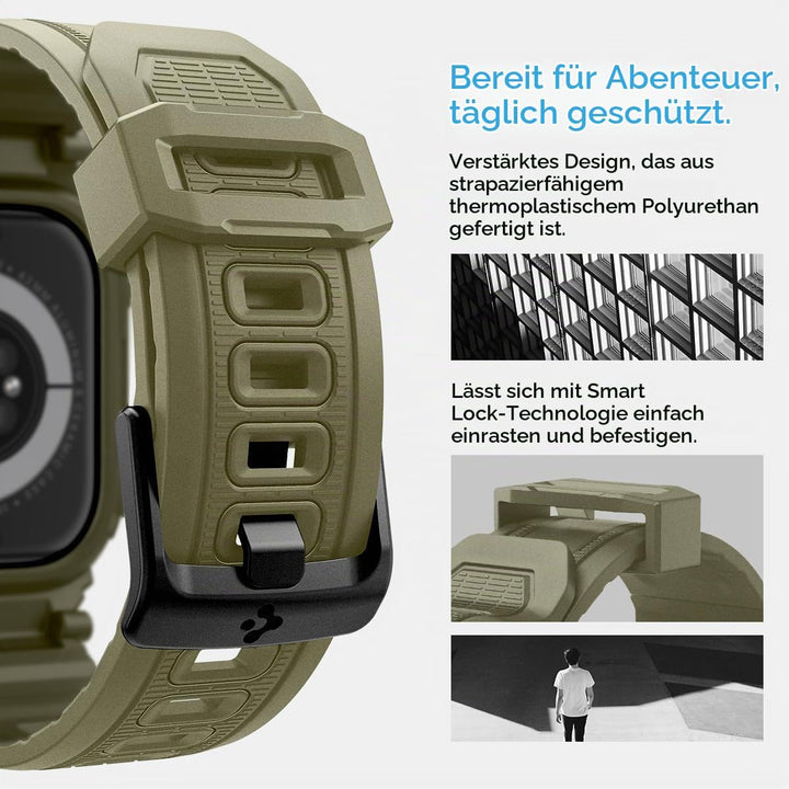 Spigen Rugged Armor Pro Hülle mit Armband Kompatibel mit Apple Watch 11/10 46mm (2025/2024) Vintage