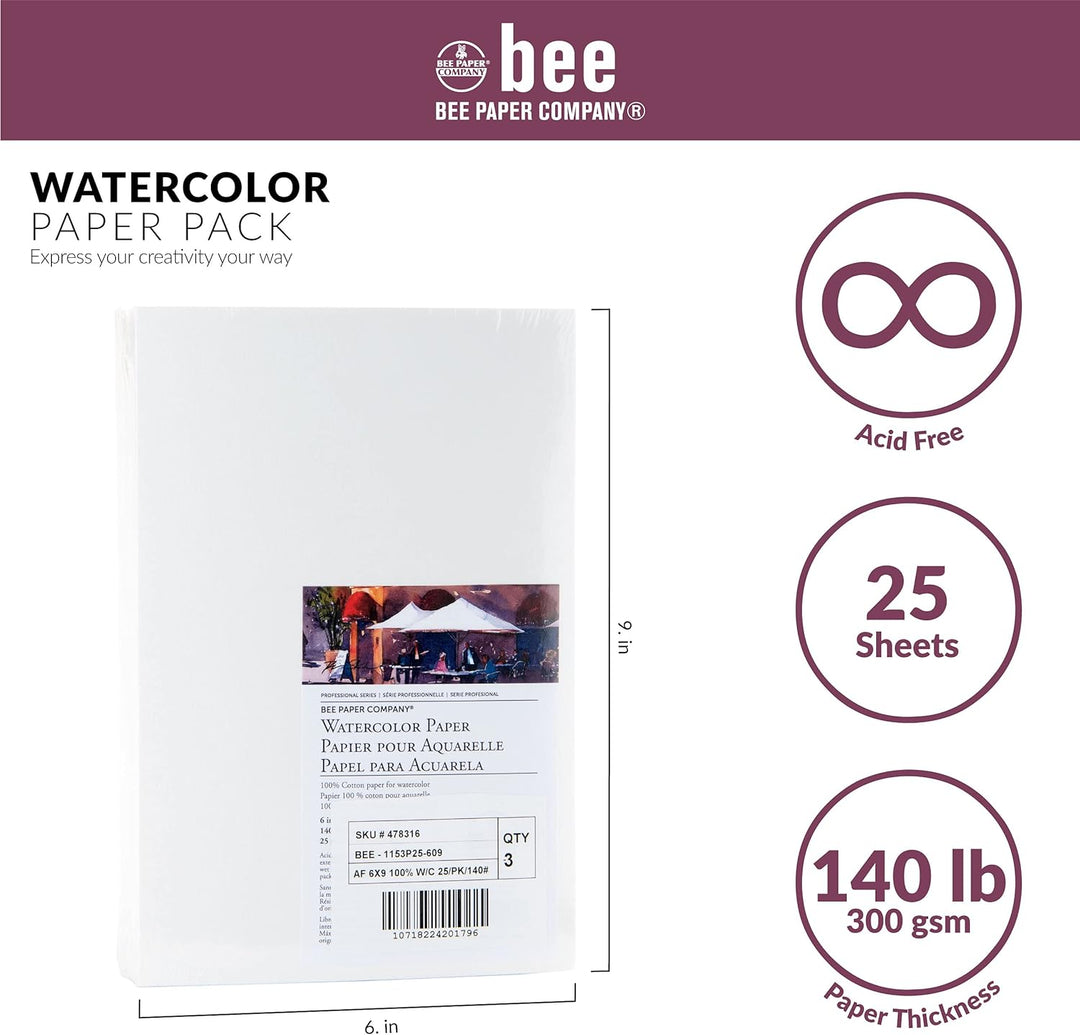 Bienenpapier, 15,2 x 22,9 cm, Aquarellpapier, 63,5 kg, 50 Blatt 6-inch x 9-inch, 50 Sheet Pack, 6-in