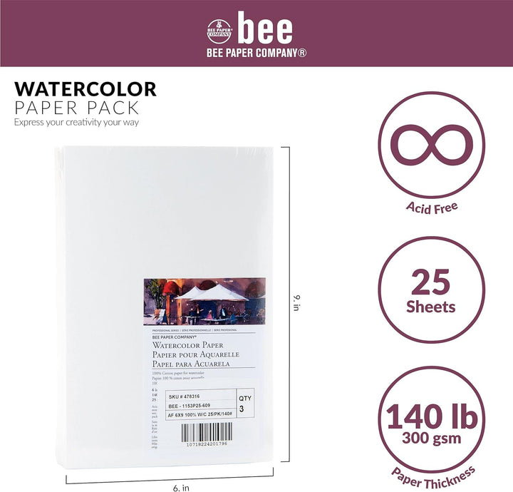 Bienenpapier, 15,2 x 22,9 cm, Aquarellpapier, 63,5 kg, 50 Blatt 6-inch x 9-inch, 50 Sheet Pack, 6-in