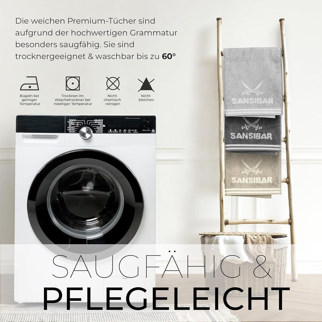 Sansibar Handtuch 2er Set 50x100 cm 100% Baumwolle Doubleface Frottiertuch gestreifte Borde Zweifarb