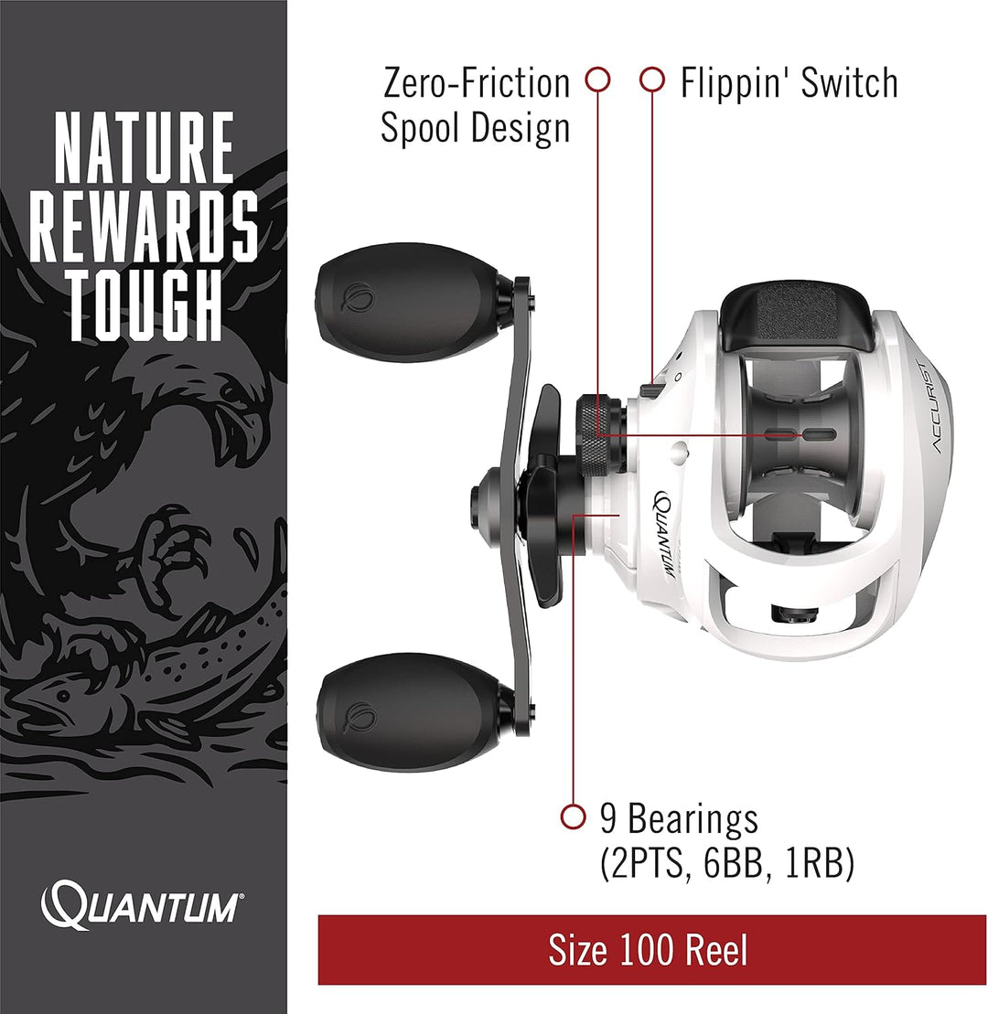 Zebco Quantum Accurist Baitcast Fishing Reel, Size 100 Reel, Oversized Non-Slip Handle Knobs and Con