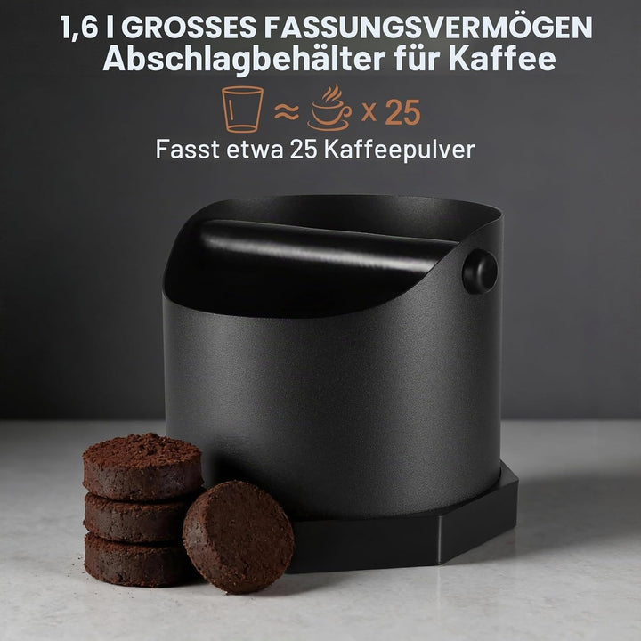 Abklopfbehälter für Siebträger Espresso, 1.6L Edelstahl Kaffee Knock Box mit Abnehmbarer Knock Bar &