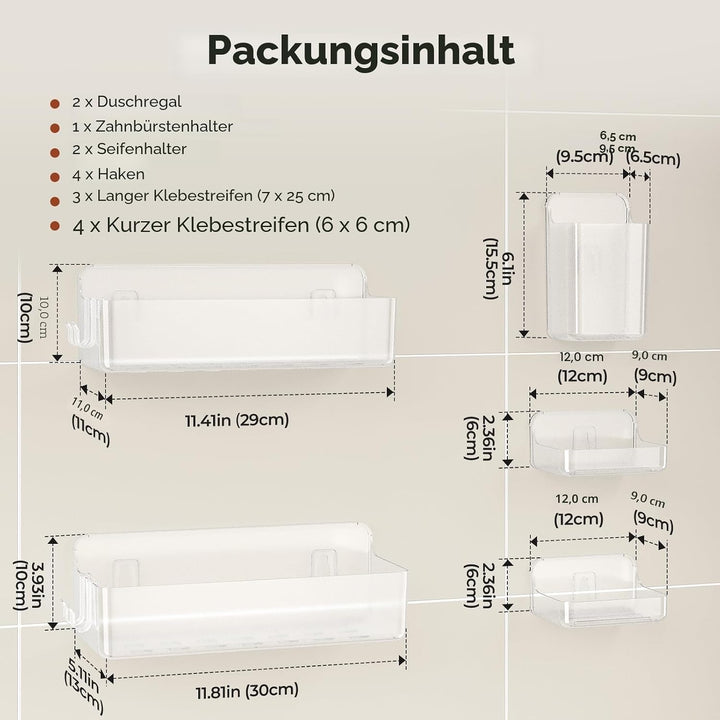 Orimade Duschablage ohne Bohren-Duschregal 5 Stück,Shampoo Halterung für Dusche Grosse Kapazität,Bad