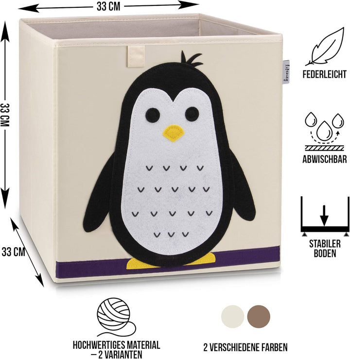 LIFENEY Aufbewahrungsbox mit Pinguin Motiv I Spielzeugbox mit Tiermotiv passend für Würfelregale I O